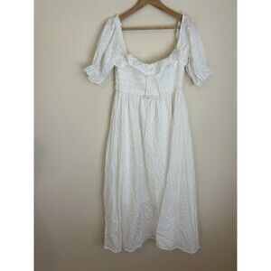 Size L Large Women’s White Dress Swiss Dot Bridal Wedding Midi Ruffle Swiss Dot